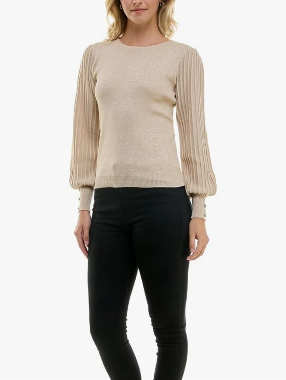 Nanette Lepore Shimmer Taupe Sweater w/ Pleated Sleeves Size M - Picture 4 of 13
